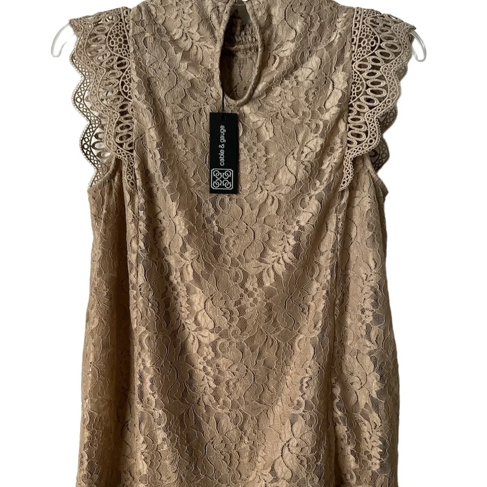 Cable & Gauge Lace Brown Sleeves Top Small BNWT